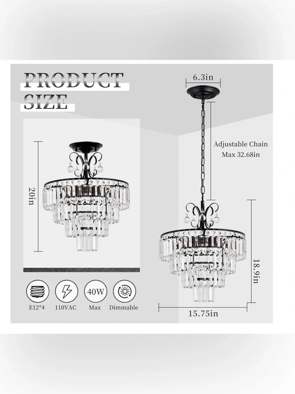 Black Crystal Chandeliers,4 -Lights Modern Crystal Chandelier for Dining Room